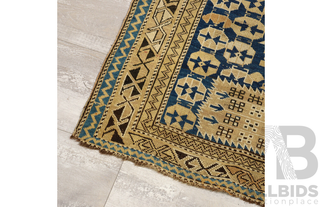 Vintage Hand Knotted Anatolian Wool Rug with Geometric Design