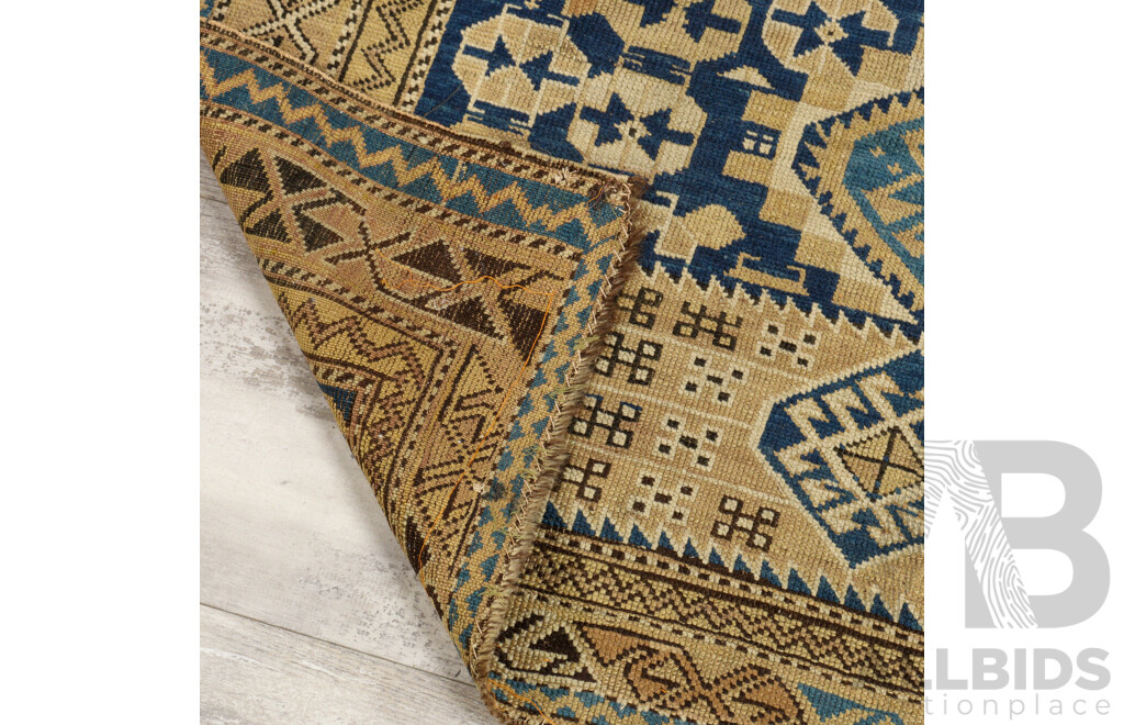 Vintage Hand Knotted Anatolian Wool Rug with Geometric Design