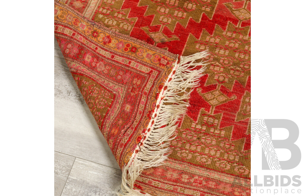 Vintage Hand Knotted Anatolian Wool Rug with Geometric Design