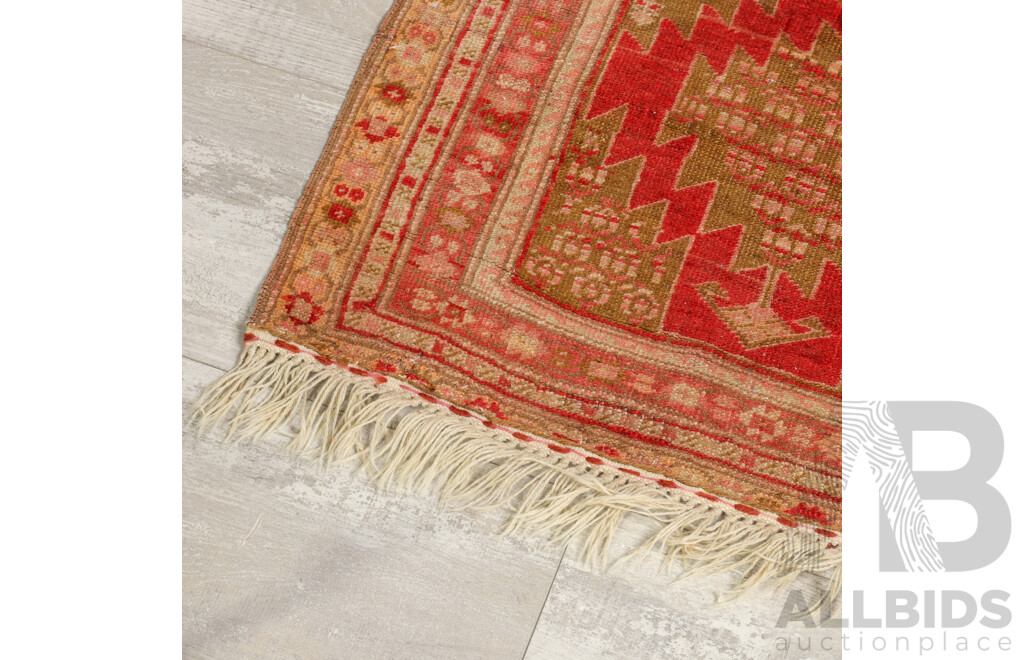 Vintage Hand Knotted Anatolian Wool Rug with Geometric Design