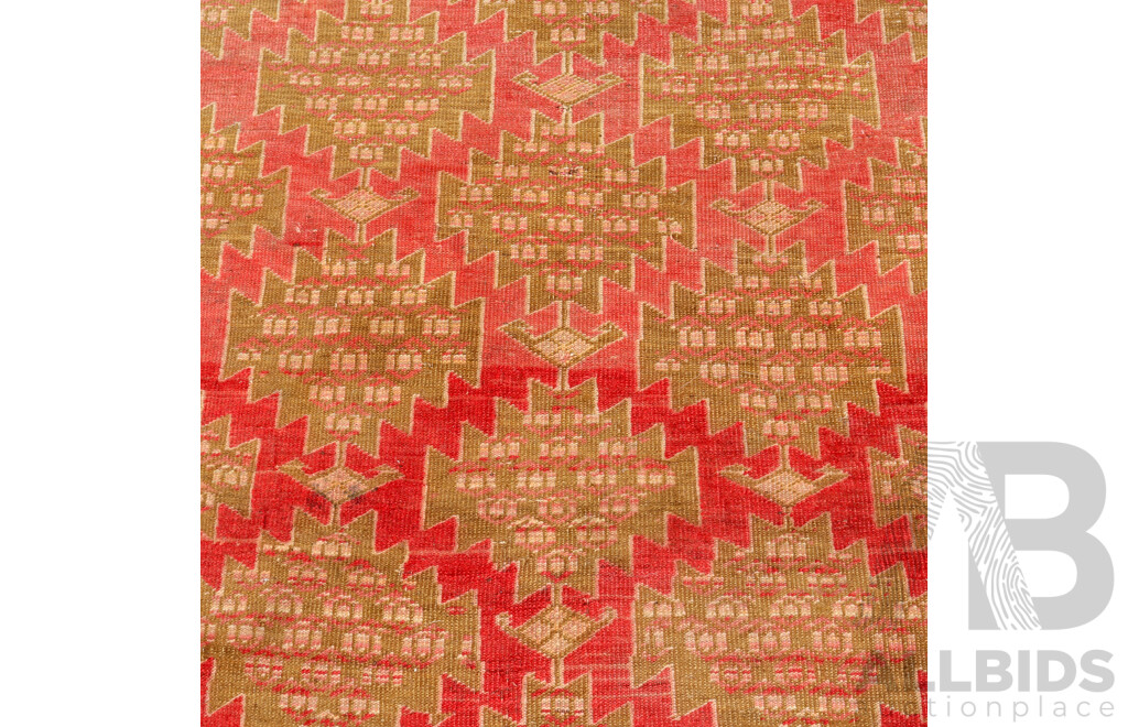 Vintage Hand Knotted Anatolian Wool Rug with Geometric Design