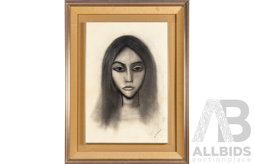 Robert Dickerson (20th Century, Australian, 1924-2015), Portrait of a Girl, Original Charcoal Drawing, 76H x 58W cm (frame)