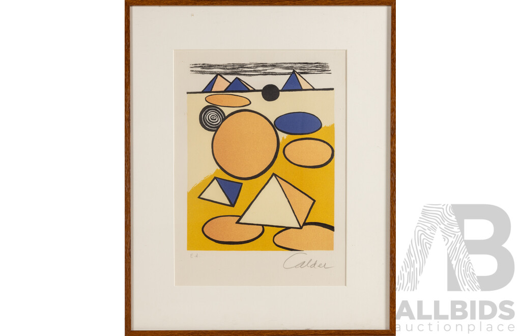 Alexander Calder, (20th Century, American, 1898-1976), Homage to the Pyramids, Vintage Pencil Signed Lithograph, 55H X 45W Cm (frame)