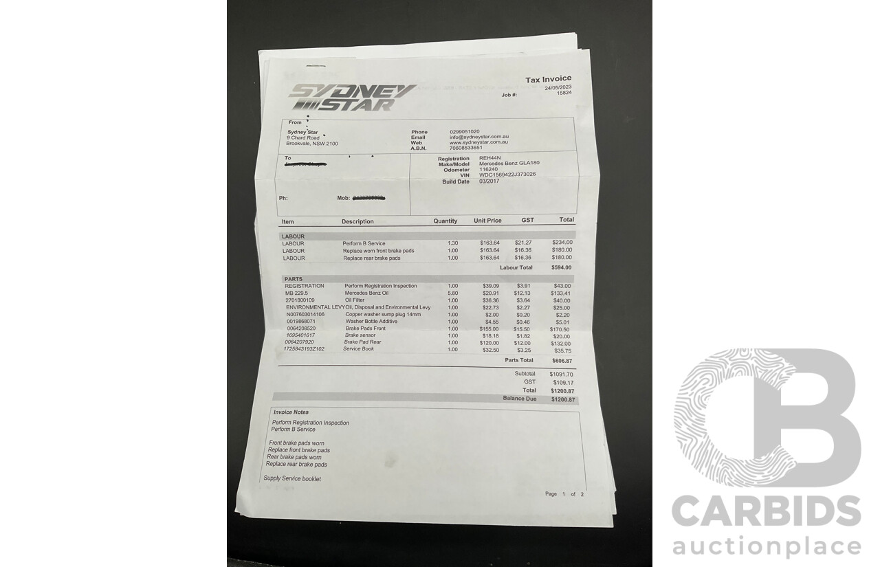 05/2017 Mercedes-Benz GLA 180 (FWD) X156 MY17.5 4d Wagon Cosmos Black Turbo 1.6L