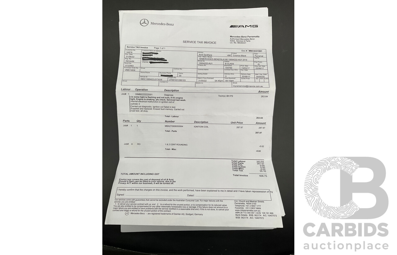 05/2017 Mercedes-Benz GLA 180 (FWD) X156 MY17.5 4d Wagon Cosmos Black Turbo 1.6L