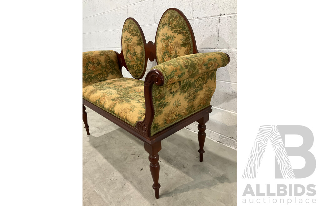 Edwardian Mahogany Double Cameo Back Settee with Tapestry Upholstery