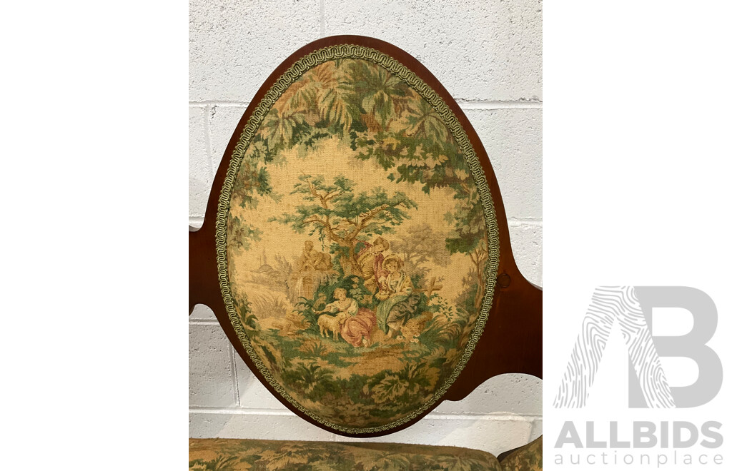 Edwardian Mahogany Double Cameo Back Settee with Tapestry Upholstery