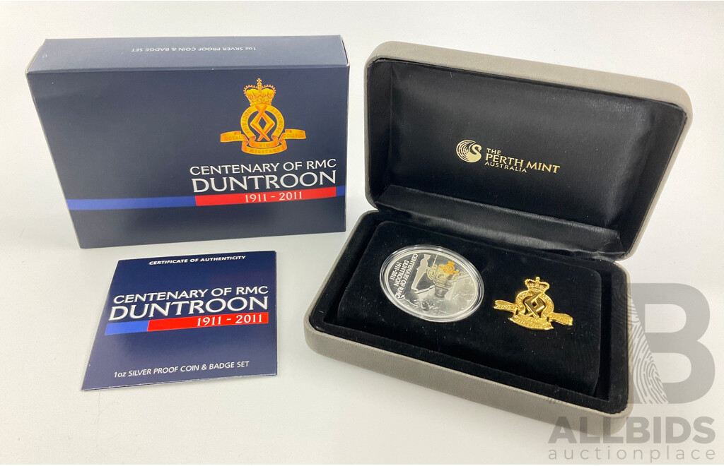 Australian Perth Mint 2011 Silver One Dollar and Badge Set, Centenary of RMC Duntroon .999