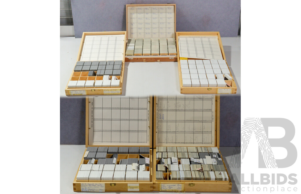 Good Collection Five Wooden Cases Slides, Mostly 1980s to 1990s of Australian & International Interest Including  Europe, Melbourne, Sydney, Tasmania and More