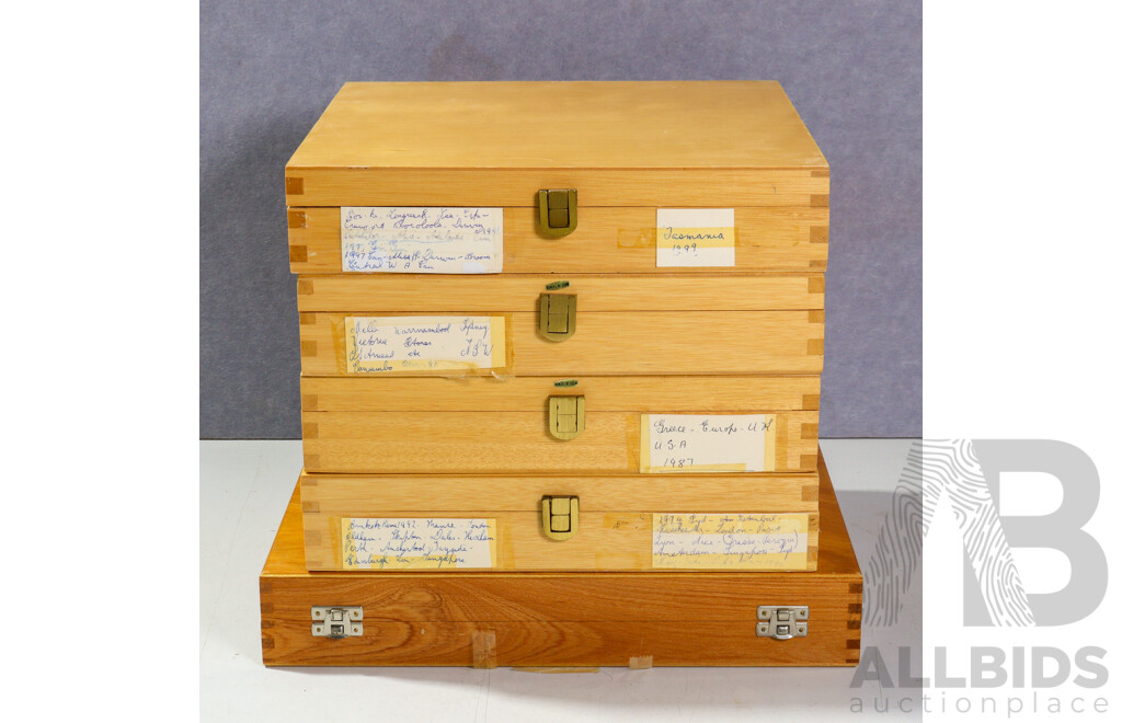 Good Collection Five Wooden Cases Slides, Mostly 1980s to 1990s of Australian & International Interest Including  Europe, Melbourne, Sydney, Tasmania and More