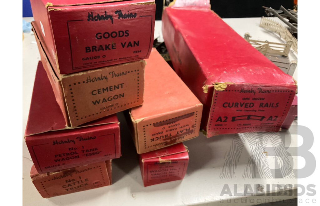 Collection of Vintage Hornby O Gauge Railway Rolling Stock, Scenery Items, Some Boxed