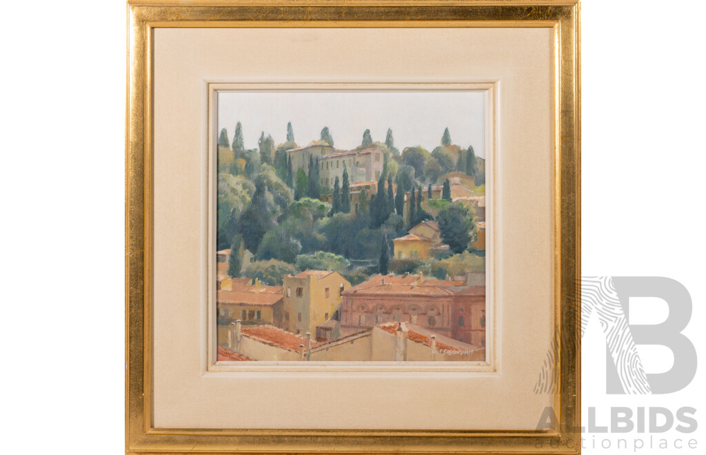 Rick Everingham, (20th Century, Australian, 1945-), Tuscany, Lovely Original Oil on Canvas Board, 49 x 49 cm (frame)
