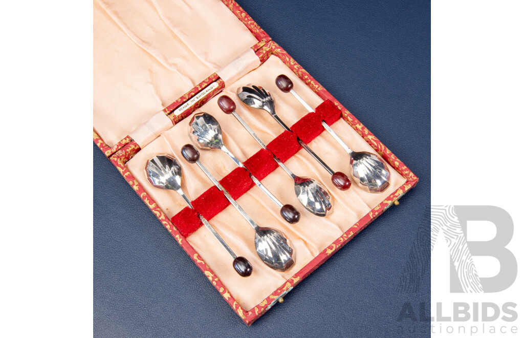 Vintage Art Deco Coffee Bean Spoon Set, Made in England