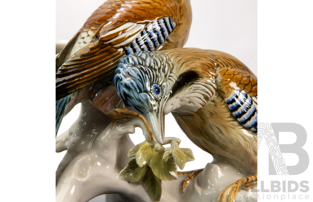 Fine Porcelain Perching Blue Jays by Karl Ens