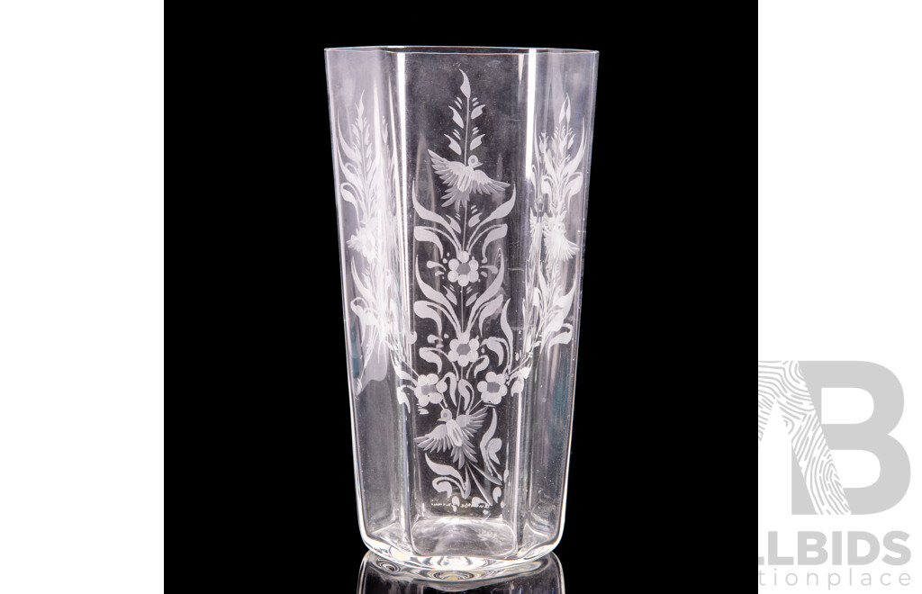Limited Edition Murano Doves of Spring Etched Glass Vase by Giovanni Cenedese