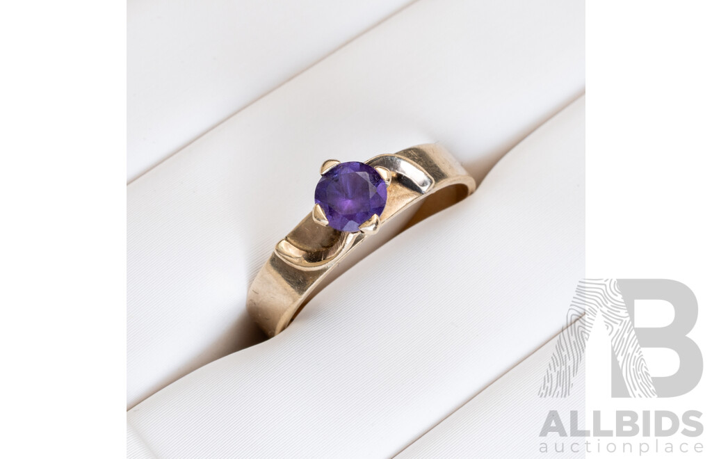 9ct Vintage Amethyst Solitaire Ring, Size O, 2.19 Grams