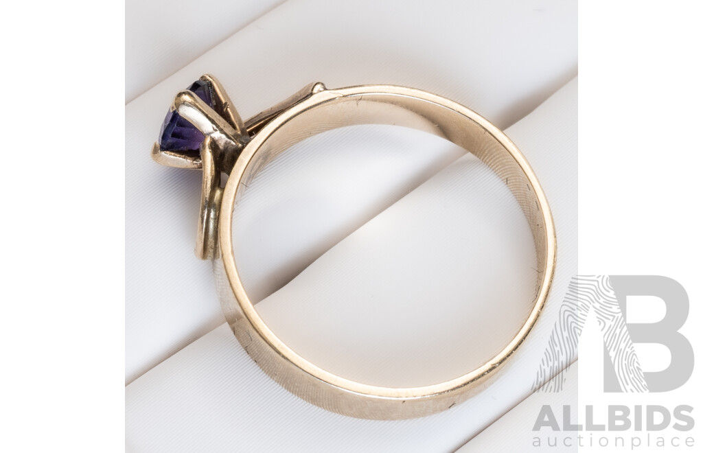 9ct Vintage Amethyst Solitaire Ring, Size O, 2.19 Grams