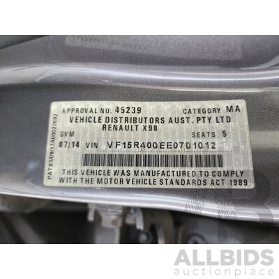 7/2014 Renault Clio Dynamique X98 5d Hatchback Grey 1.2L