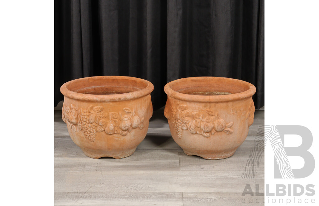 Pair of Vintage Terracotta Planters with Fruit Motif