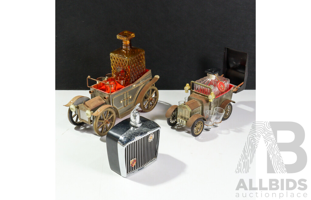 Collection Three Retro Automobile Themed Items Comprising Truck Decanter Set, Smaller Car Decanter Set with Musical Function & Jaguar Decanter