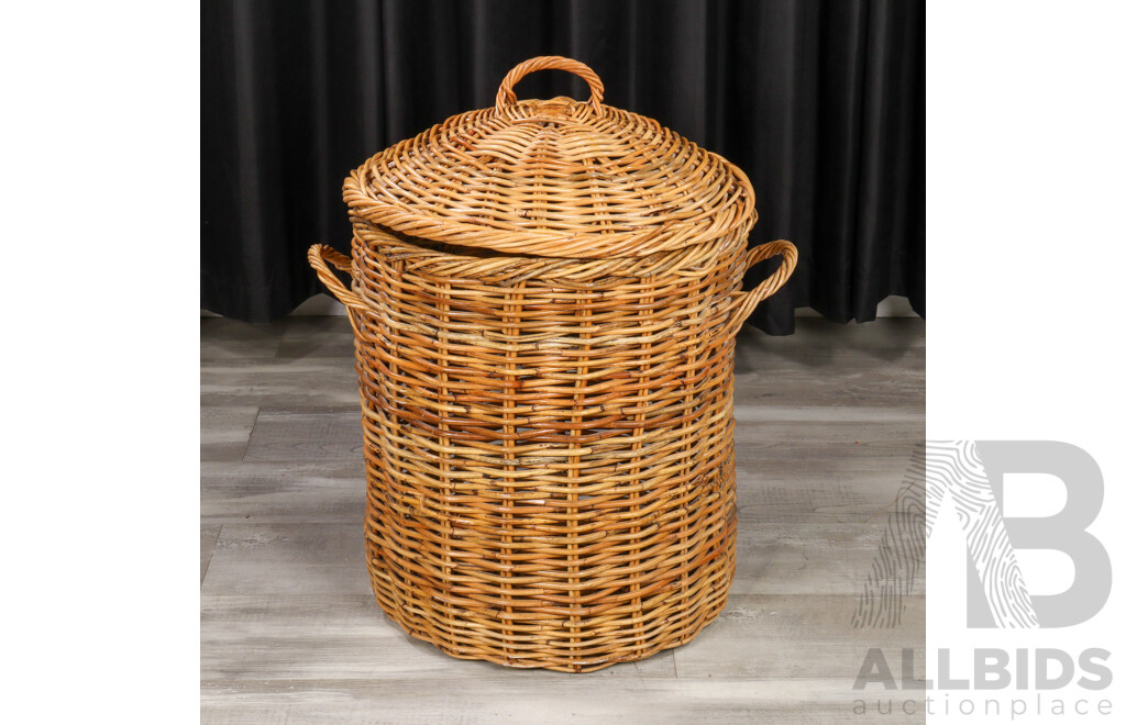 Large Lidded Cane Basket