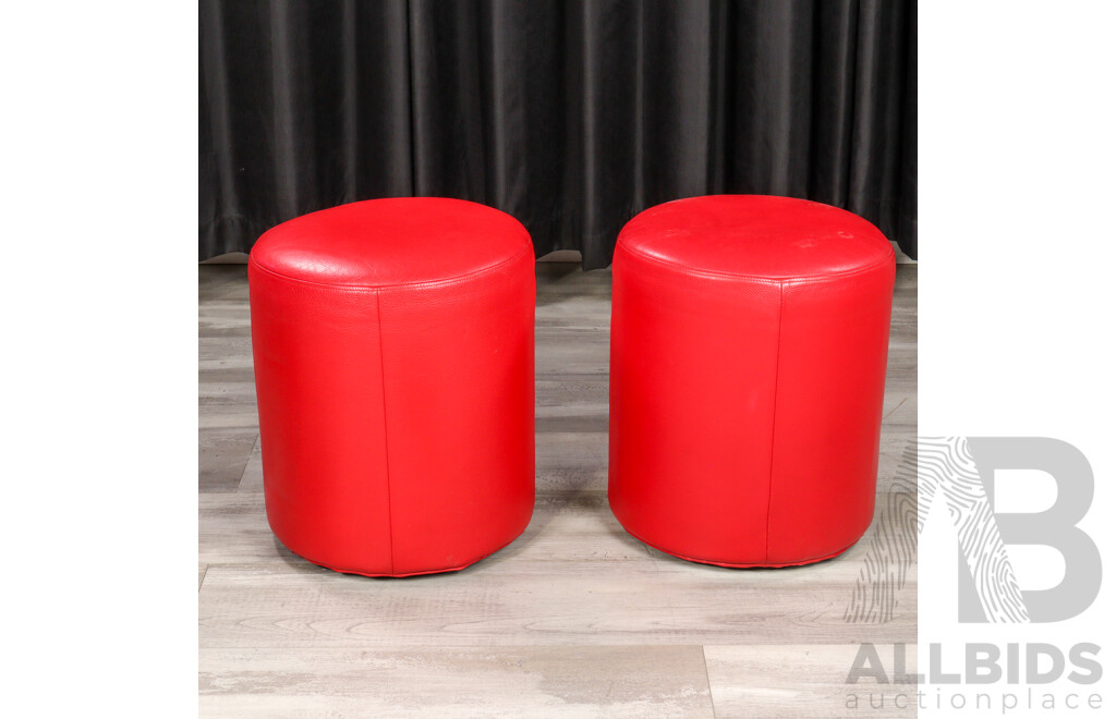 Pair of Red Leather Footstools