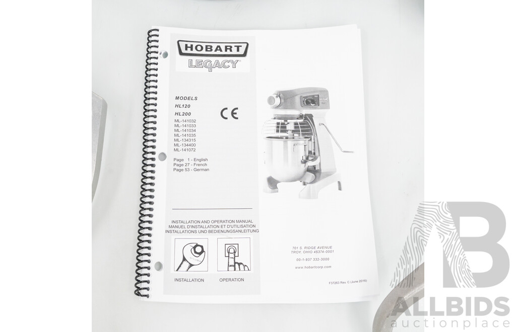 Hobart HL200-7STDA Legacy 20 Quart Planetary Mixer - New - RRP $13,500.00