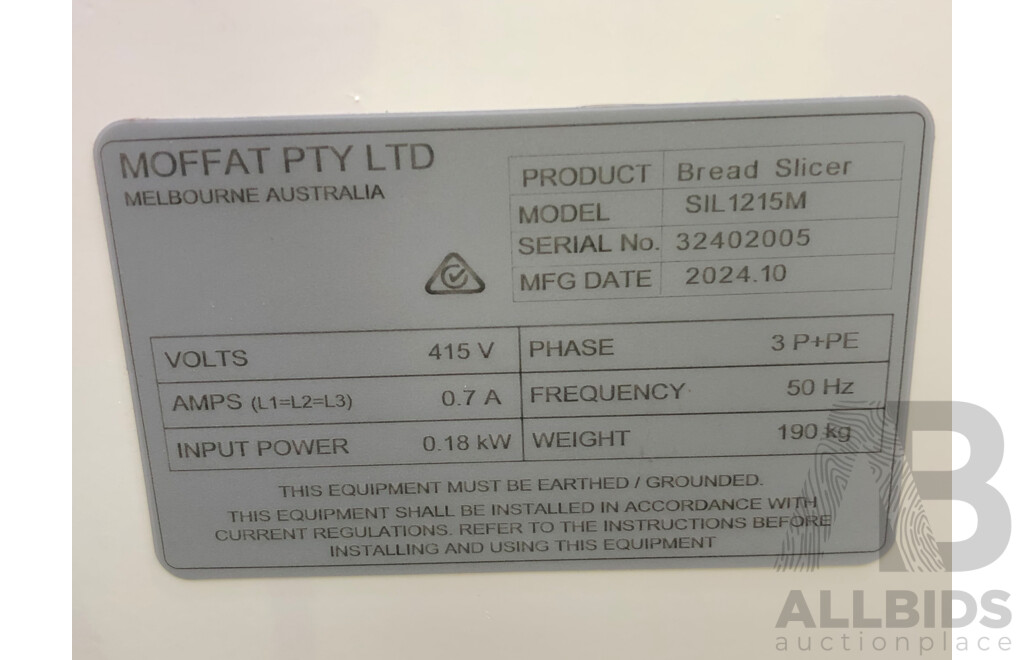 Moffat Silhouette2 12mm and 15mm Breader Slicer - Brand New - RRP $13,000.00