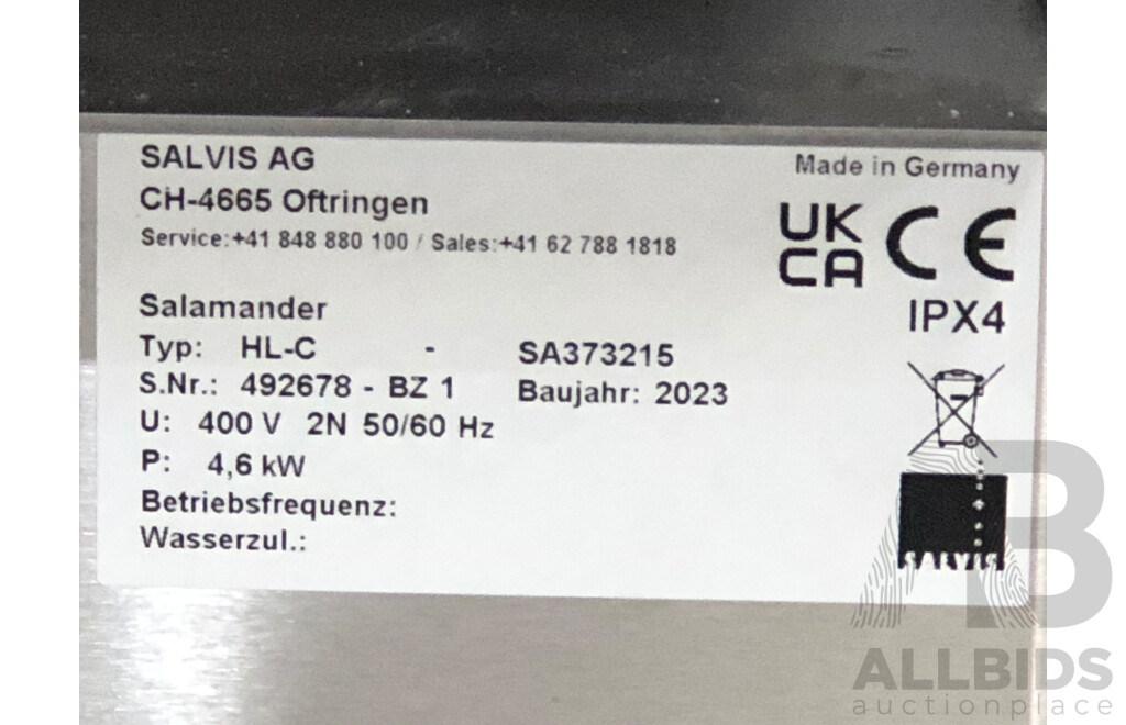 Salvis Classic Pro Black Electric Salamander - New - RRP $6,965.00