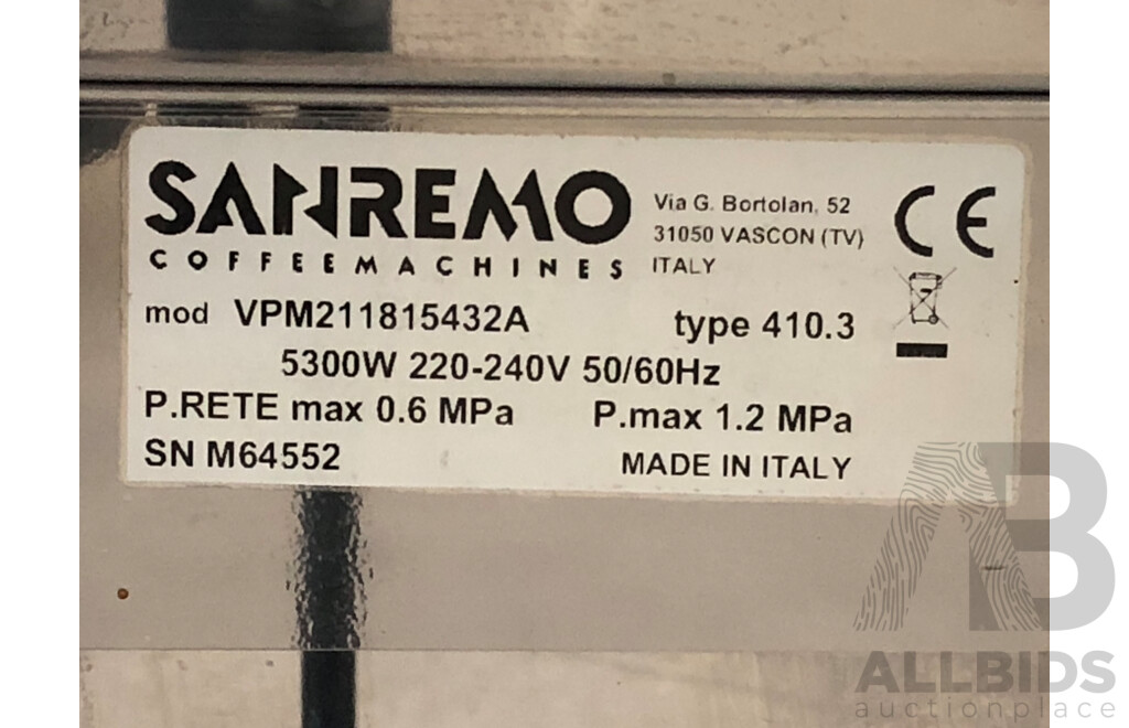 San Remo Two Group Head Coffee Machine and Stainless Steel Trolley