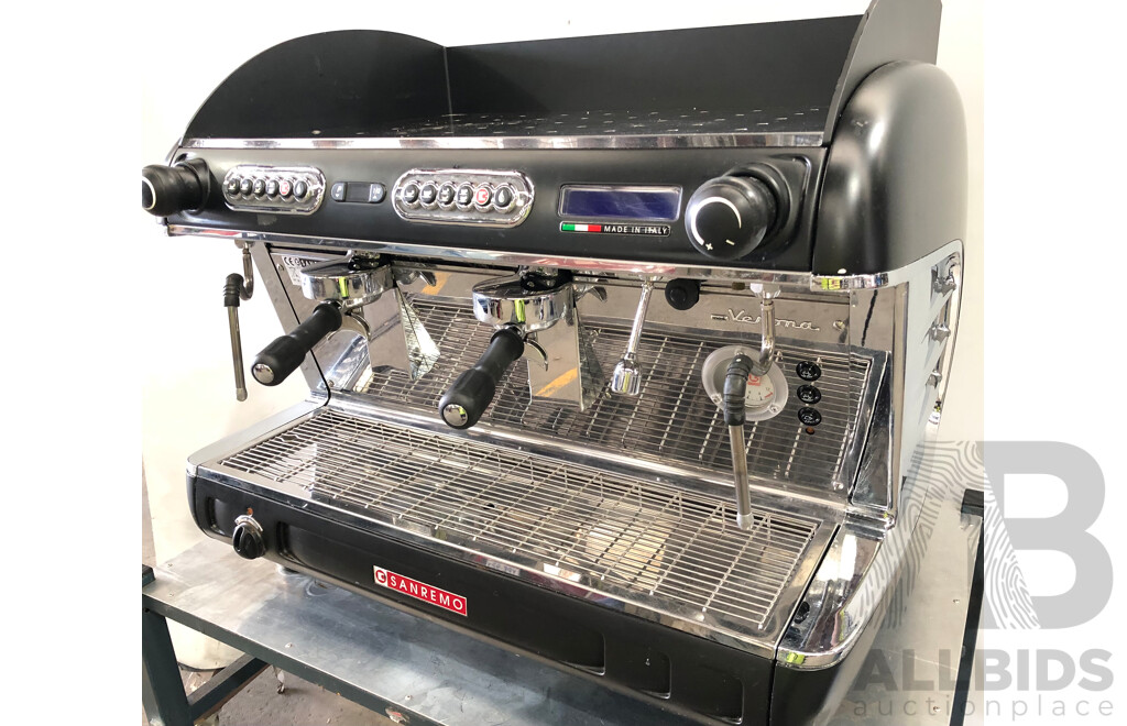 San Remo Two Group Head Coffee Machine and Metal Trolley