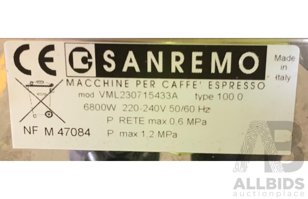 San Remo Two Group Head Coffee Machine and Metal Trolley