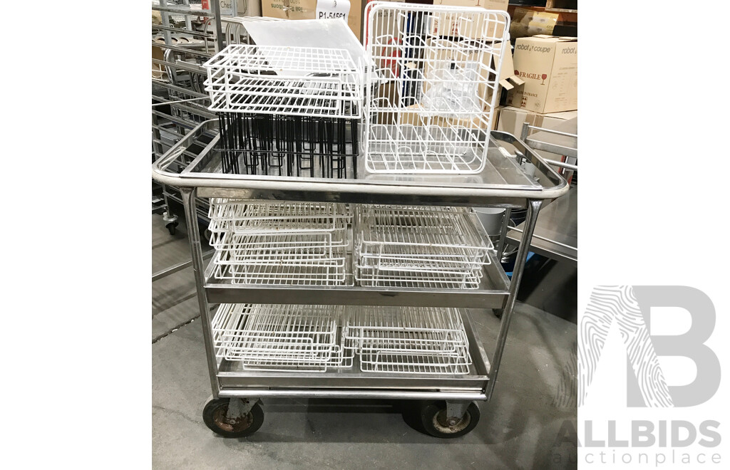 Stainless Steel 3 Tier Kitchen Trolley with Storage Baskets & Racks