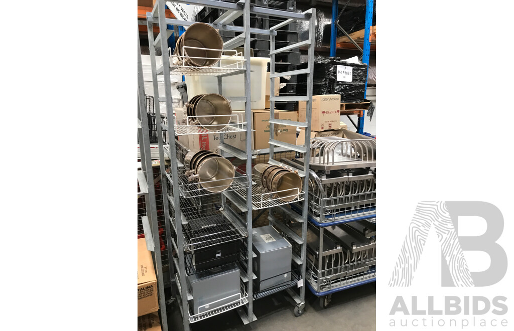 Stainless Steel Catering Trolleys/Racks and 2 Tier Trolley with Assorted Food Service Ware and Equipment