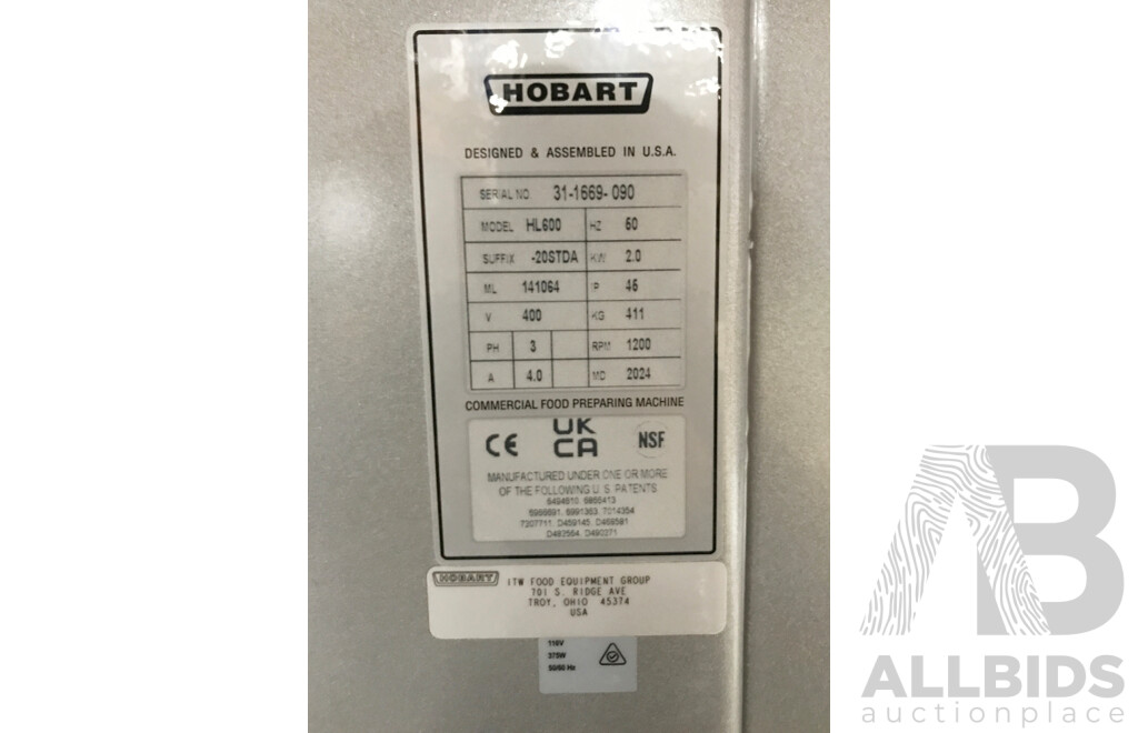 Hobart (HL600) Legacy 60 Quart Planetary Mixer ORP - $68,000