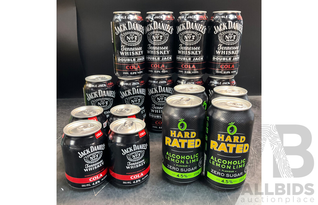 Jack Daniel's Tennessee Whiskey with Cola 375ml/250ml & Hard Rated Alcoholic Beverages - Lot of 19
