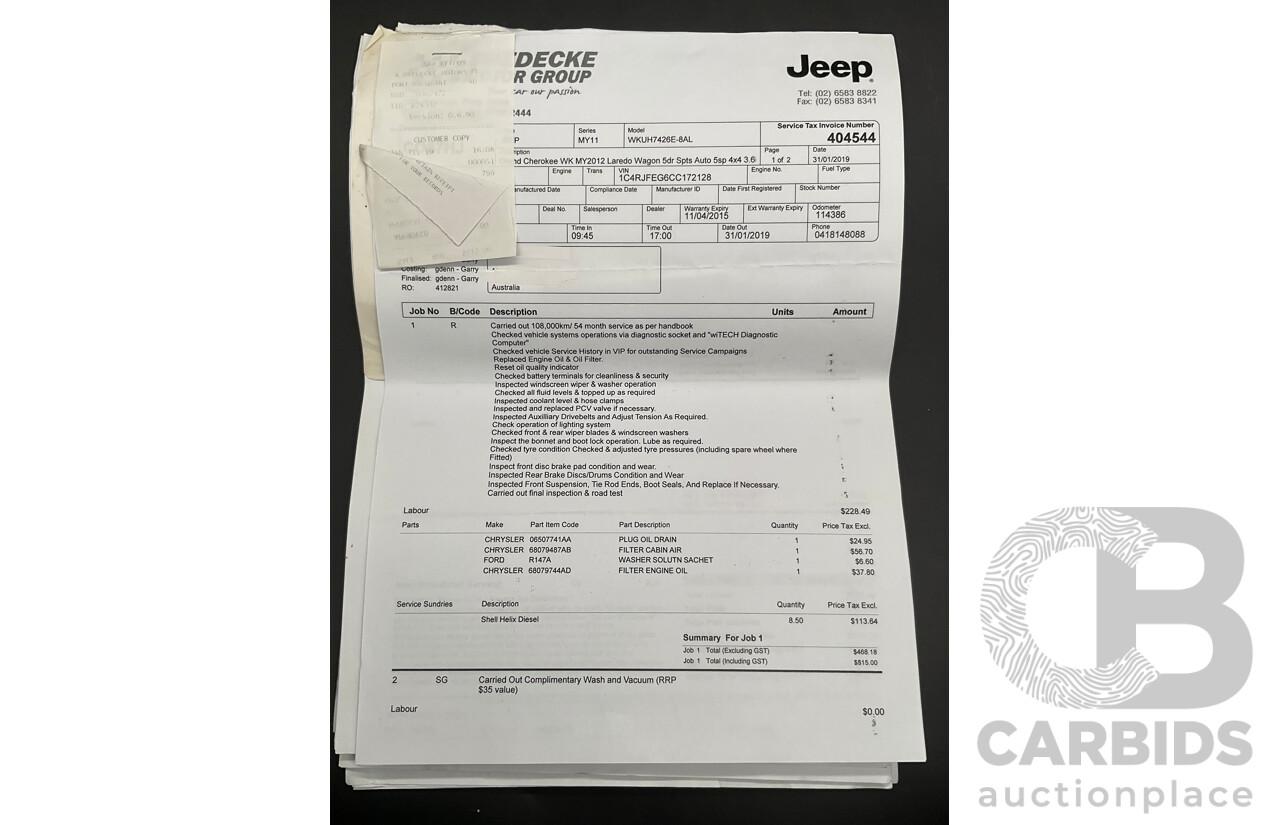 3/2012 Jeep Grand Cherokee Laredo (4x4) WK MY12 4d Wagon White Gold V6 3.6L