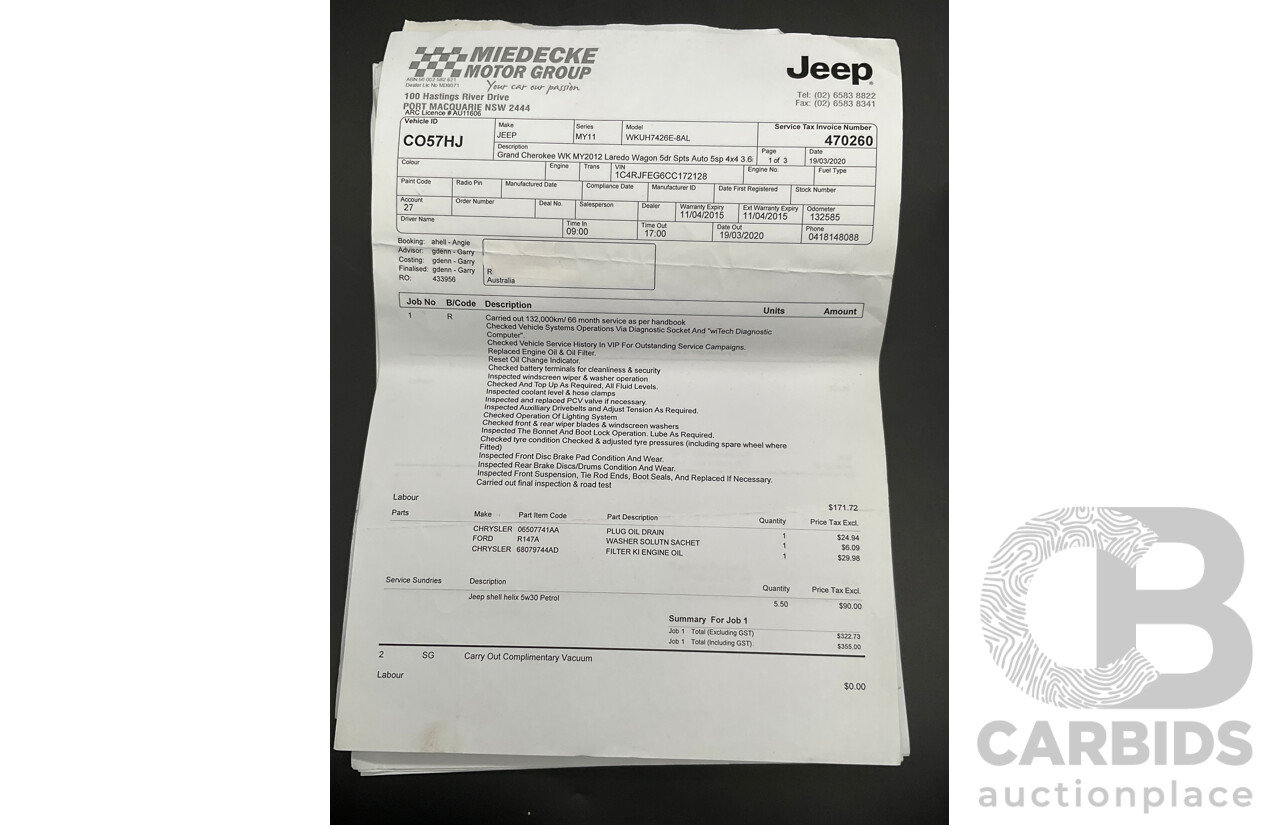 3/2012 Jeep Grand Cherokee Laredo (4x4) WK MY12 4d Wagon White Gold V6 3.6L