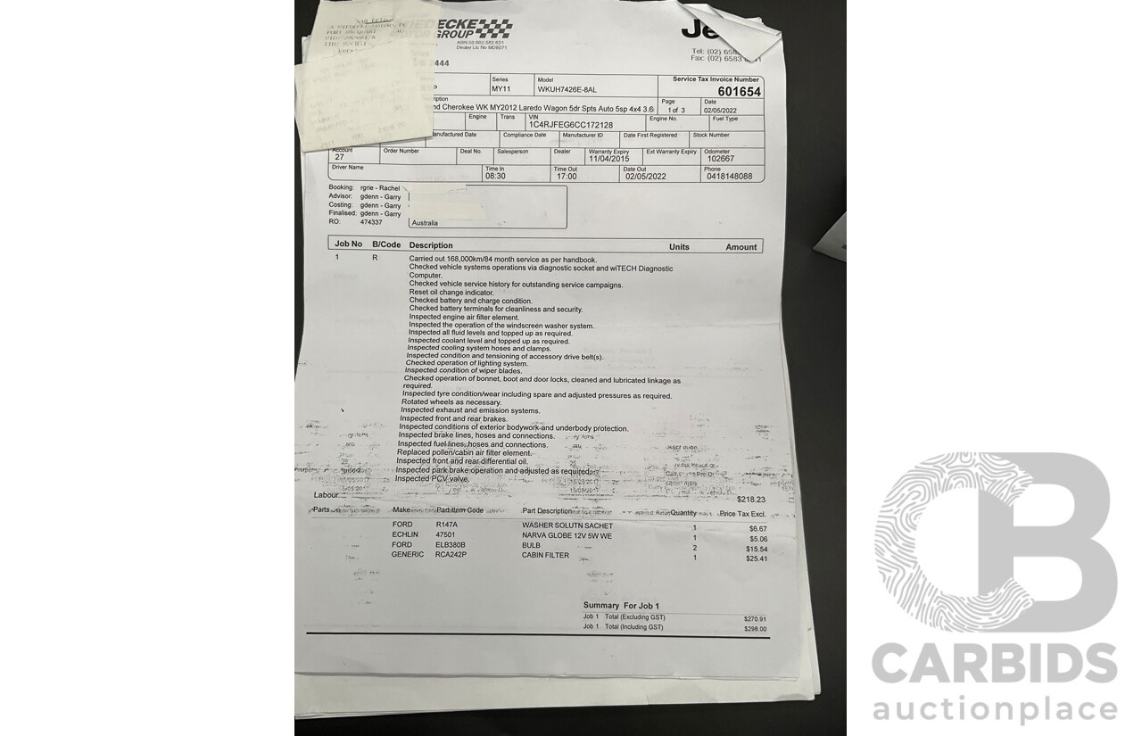 3/2012 Jeep Grand Cherokee Laredo (4x4) WK MY12 4d Wagon White Gold V6 3.6L