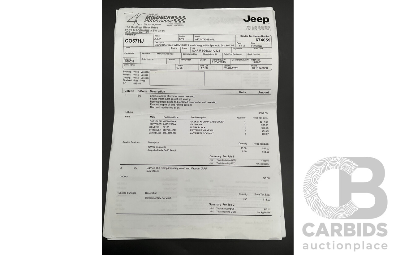 3/2012 Jeep Grand Cherokee Laredo (4x4) WK MY12 4d Wagon White Gold V6 3.6L