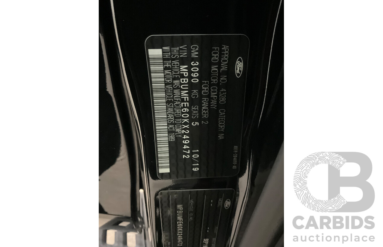 10/2019 Ford Ranger Raptor 2.0 (4x4) PX MKIII MY19.75 Double Cab P/Up Shadow Black Twin Turbo Diesel 2.0L