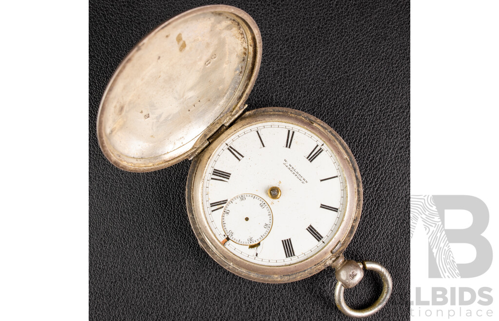 Antique W Welqurn Jamestown Sterling Silver 50mm Pocket Watch, London 1883, 107.11 Grams
