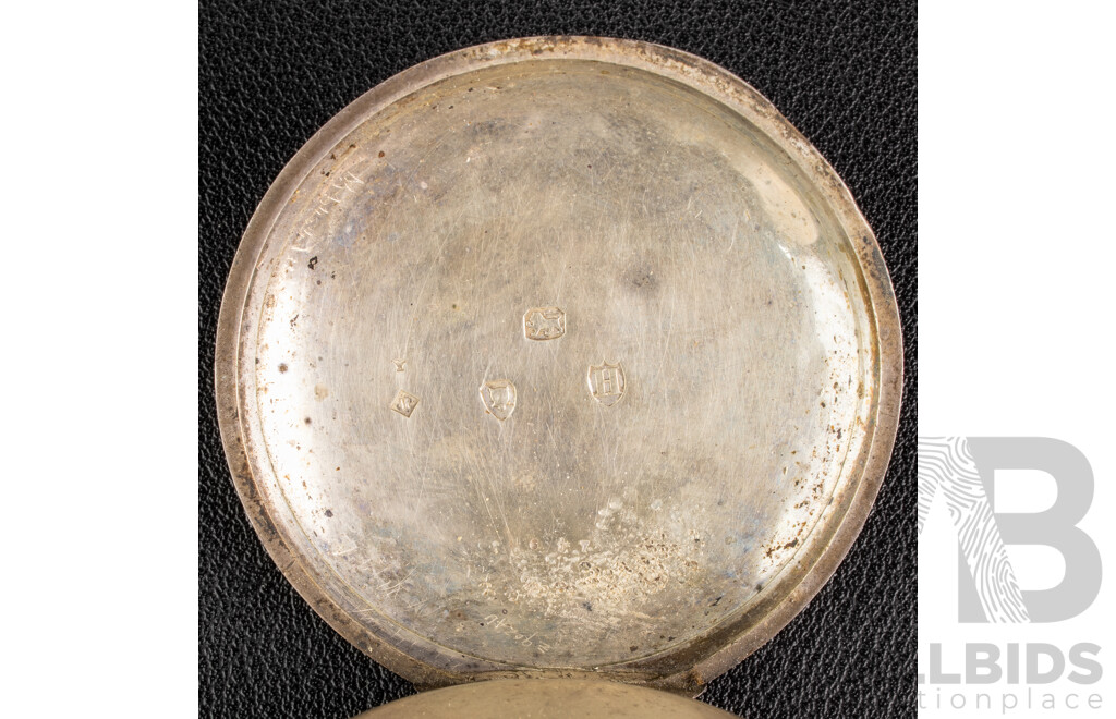 Antique W Welqurn Jamestown Sterling Silver 50mm Pocket Watch, London 1883, 107.11 Grams