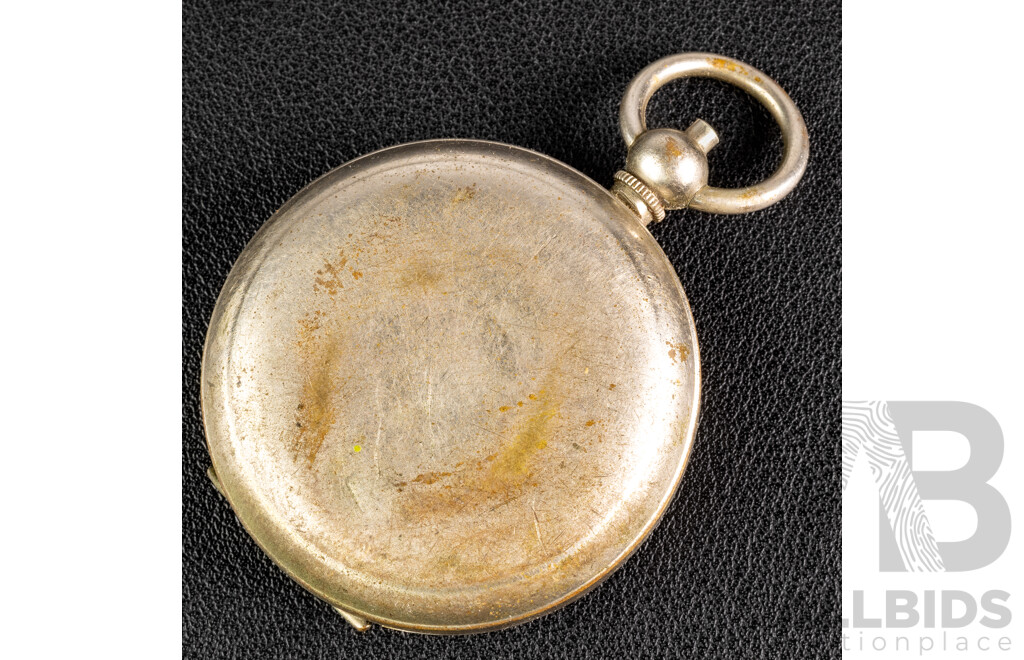 Vintage Pocket Compass Early 20th Century, Silver Tone, 45mm