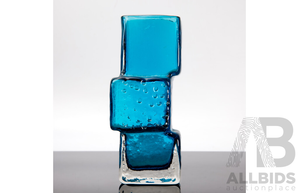 Mid Century Drunken Bricklayer Vase by Geoffrey Baxter for Whitefriars in Kingfisher Blue