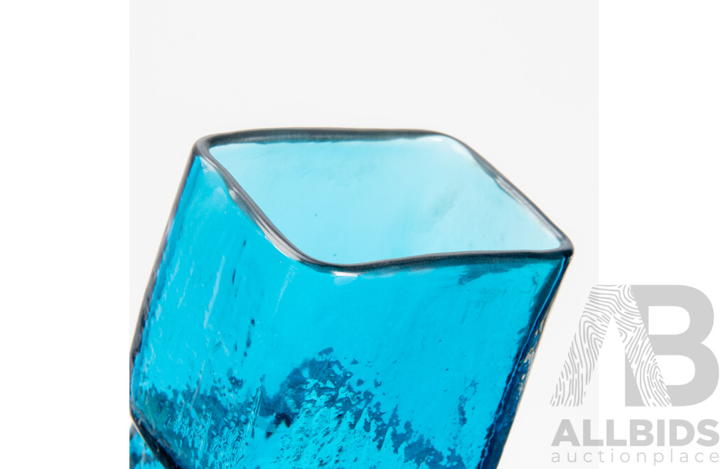 Mid Century Drunken Bricklayer Vase by Geoffrey Baxter for Whitefriars in Kingfisher Blue