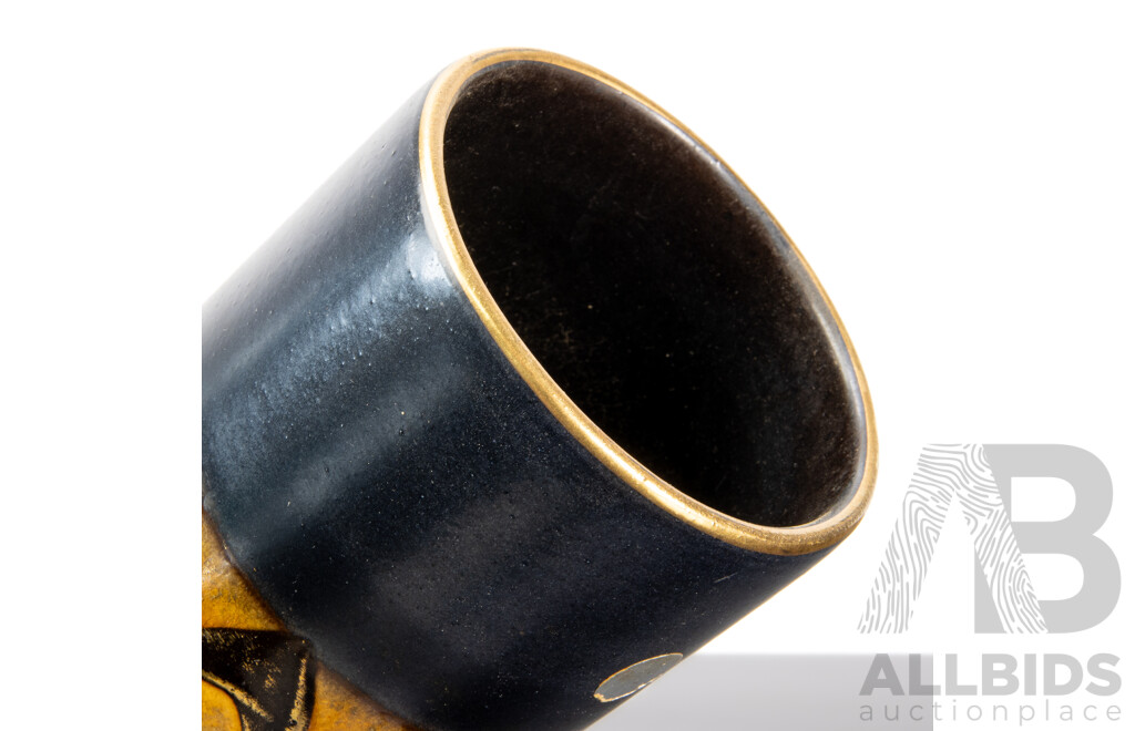 Mid Century German Ceramic Vase with Cats Eye Motif