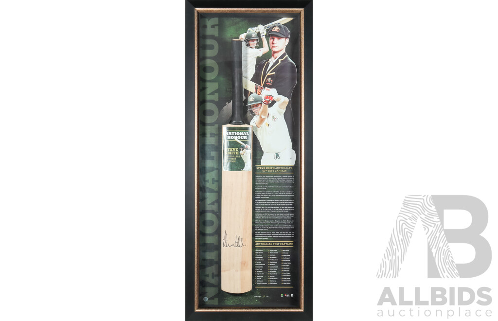 Steve Smith “National Honour” Limited Edition Signed Framed Cricket Bat, Australia’s 45th Test Captain