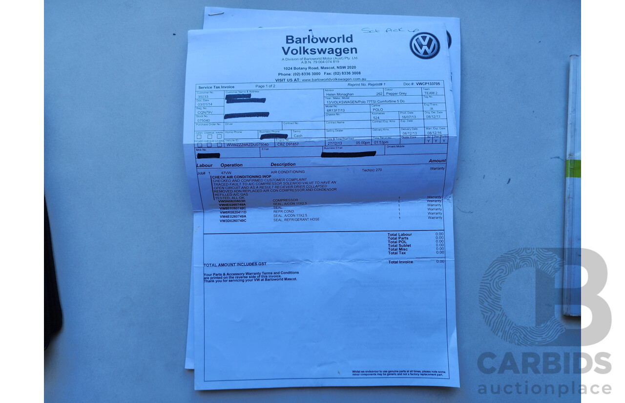 8/2013 Volkswagen Polo 77 TSI Comfortline 6R MY13.5 5d Hatchback Grey 1.2L