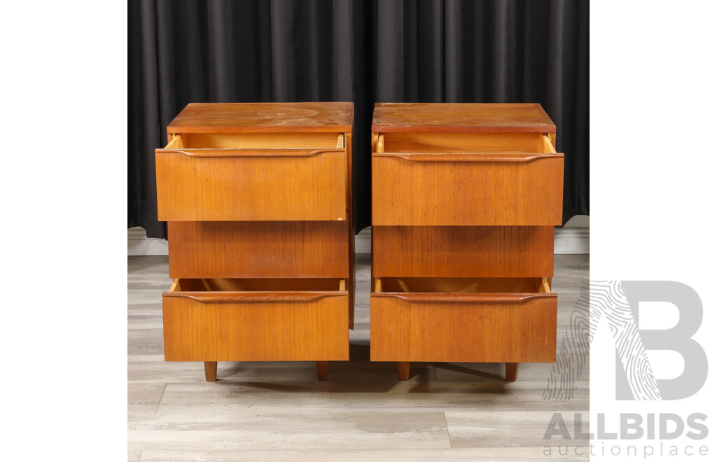 Pair of Teak Veneer Three Drawer Bedsides by Marcob Furniture